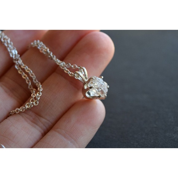 Sterling Silver Raw Diamond Necklace, Rough Diamond Necklace - Picture 2 of 4